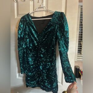 Zara Teal Sequin Long Sleeve Dress